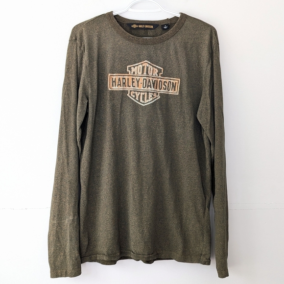 Harley-Davidson Men's Long Sleeve Tee In Kaki-Green and Orange - Size M - Picture 2 of 9